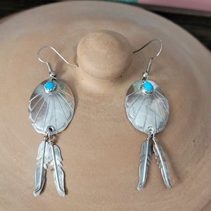 Vintage Sterling Silver Concho Turquoise Earrings